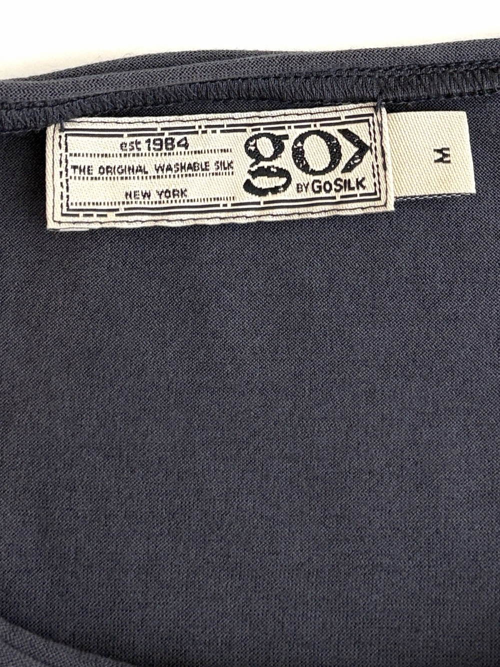 Go by Go Silk Top Pullover Pockets 100% Silk Shirt Blue Long Sleeve Medium - Picture 8 of 15